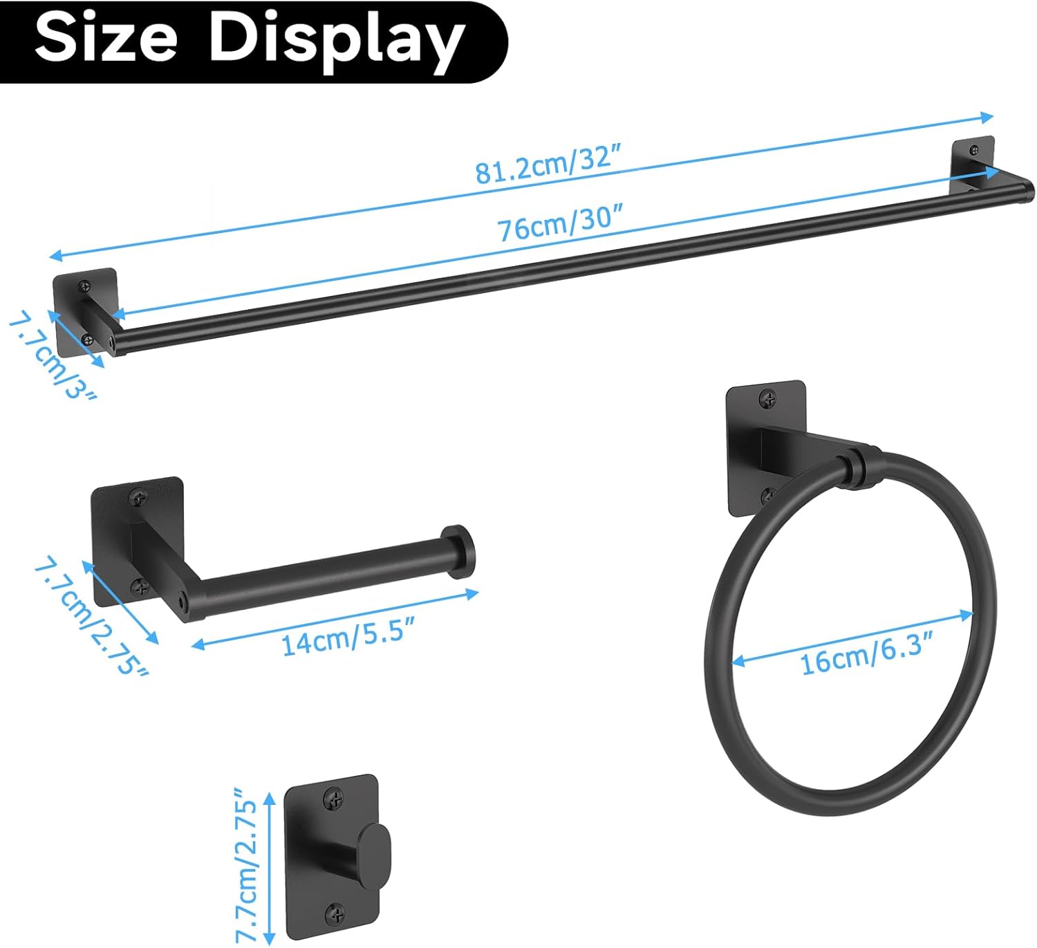 32 inch Towel Bar, Matte Black Bathroom Accessories Set