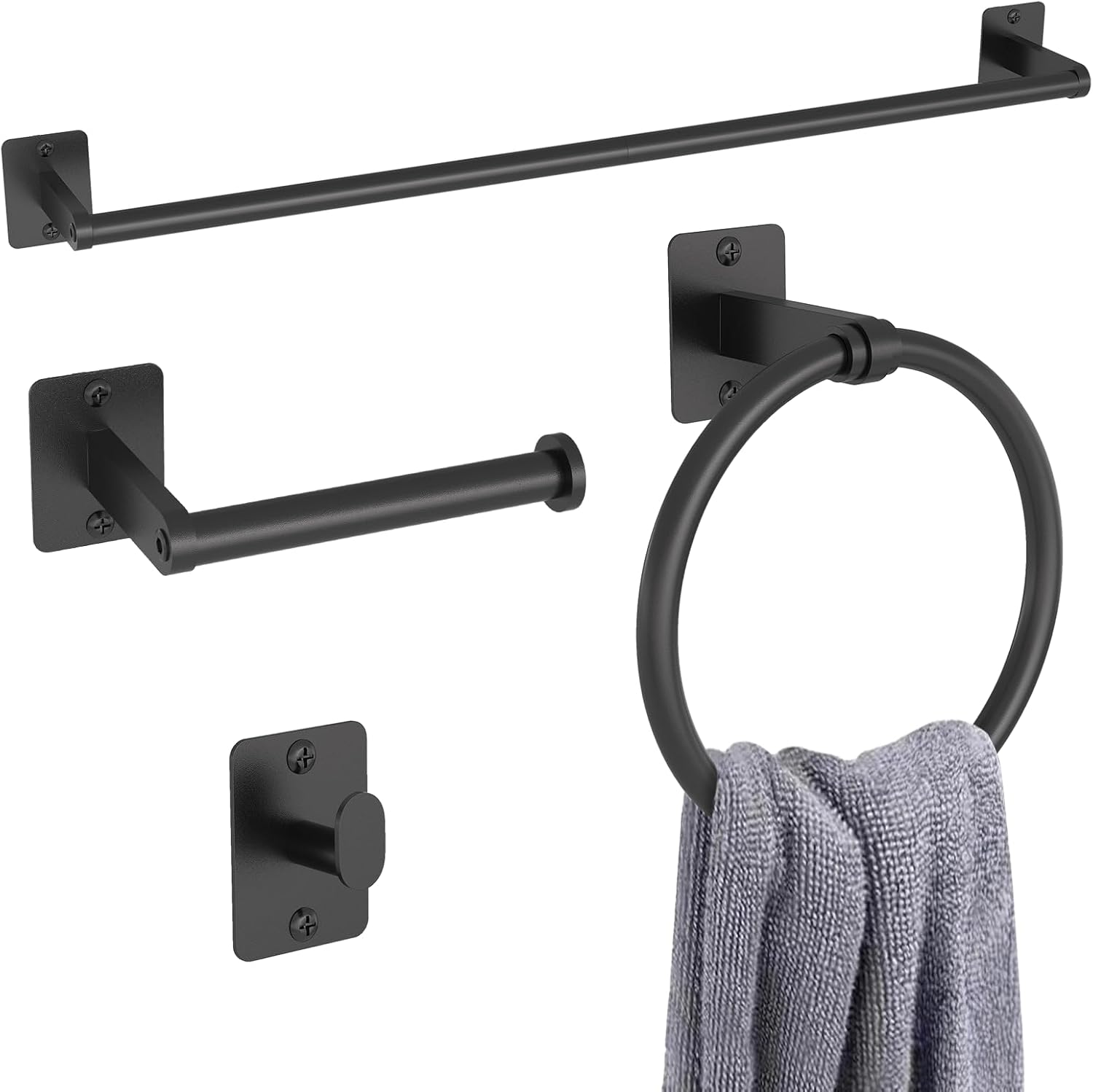 4 Pieces Bathroom Hardware Set, 24 inch Towel Bar, Towel Racks for Bathroom, Robe Towel Hooks, Toilet Paper Holder Wall Mounted