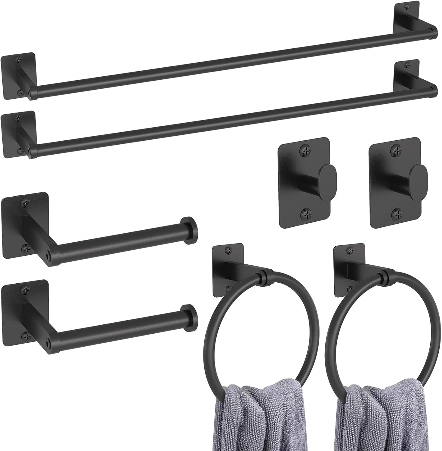 24 inch Towel Bar, Matte Black Bathroom Accessories Set, Towel Racks for Bathroom, Robe Towel Hooks