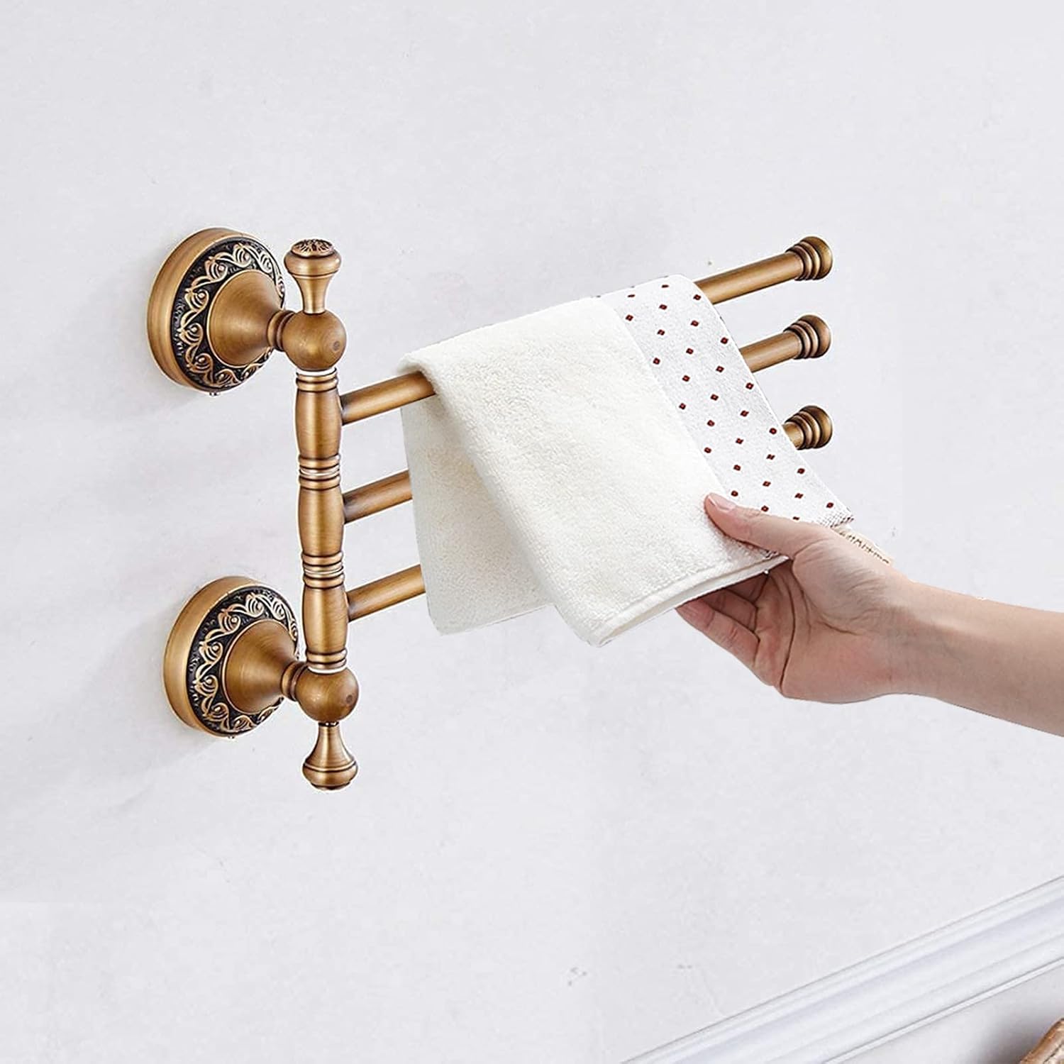 Antique Brass 3 Arm Swing Towel Rack Towel Rotated Bar Holder Brass Wal