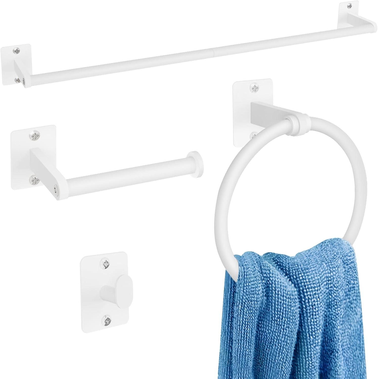 4 Pieces Bathroom Hardware Set, 24 inch Towel Bar, Towel Racks for Bathroom, Robe Towel Hooks, Toilet Paper Holder Wall Mounted