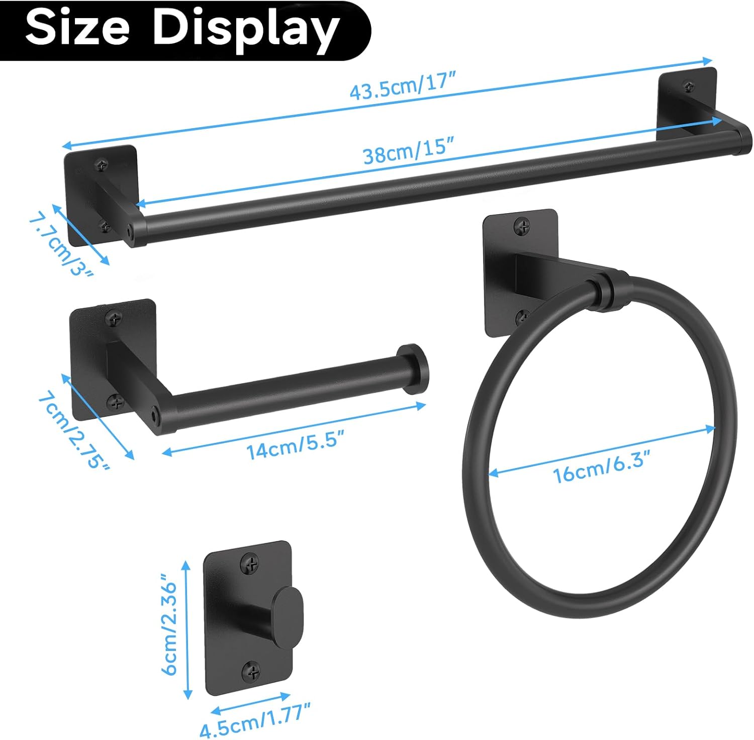 4 Pieces Bathroom Hardware Set, 16 inch Towel Bar, Towel Racks for Bathroom