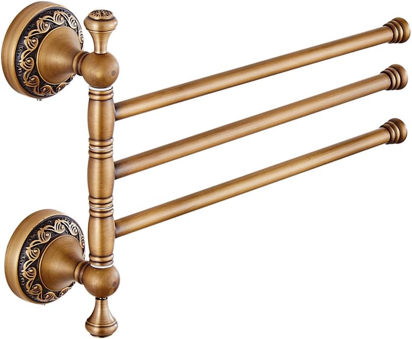 Antique Brass 3 Arm Swing Towel Rack Towel Rotated Bar Holder Brass Wal