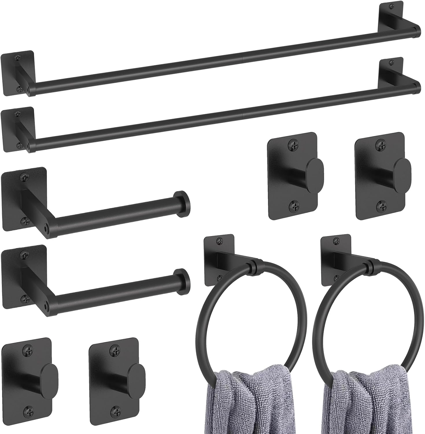 10 Pieces Bathroom Hardware Set, 24 inch Towel Bar, Towel Racks for Bathroom, Robe Towel Hooks, Toilet Paper Holder Wall Mounted