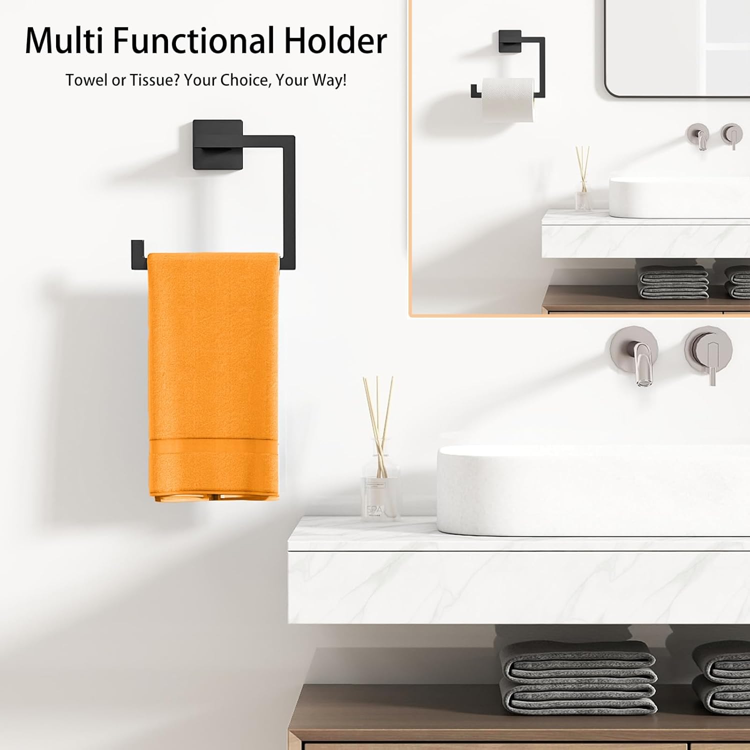 Multifunctional Toilet Paper and Hand Towel Holder for Bathroom Wall Mount, Stainless Steel Heavy Duty Towel Hanger