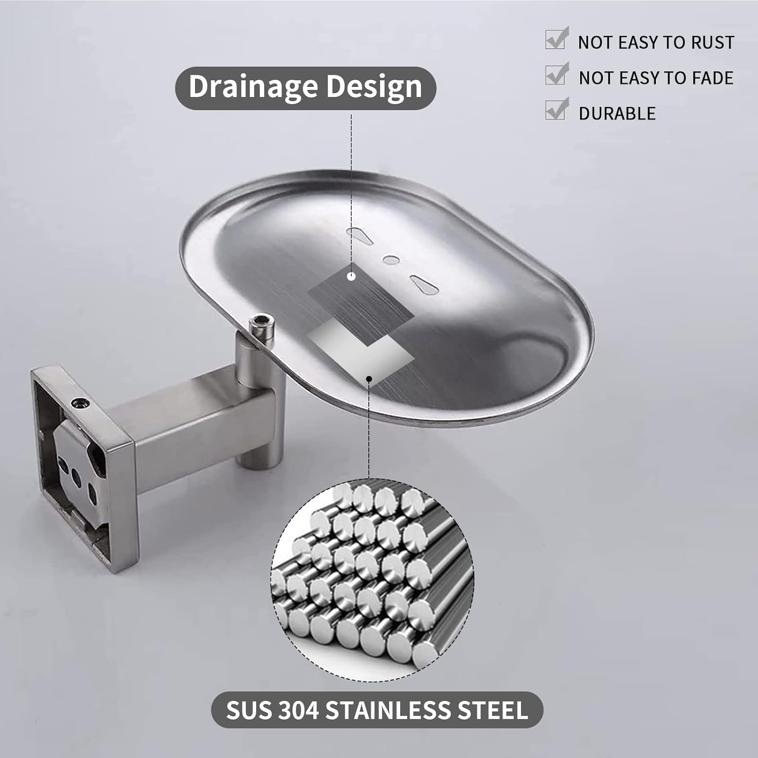 Bathroom Toilet Soap Dish, Silver Soap Holder for Shower Stainless Steel Wall Mount Brushed Nickel Finish Rustproof
