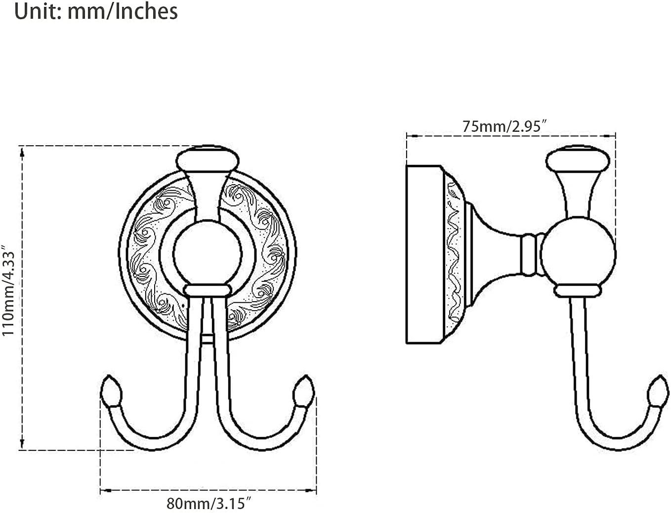 Antique Robe Hooks Brass Coat Double Clothes Hanger for Bathroom