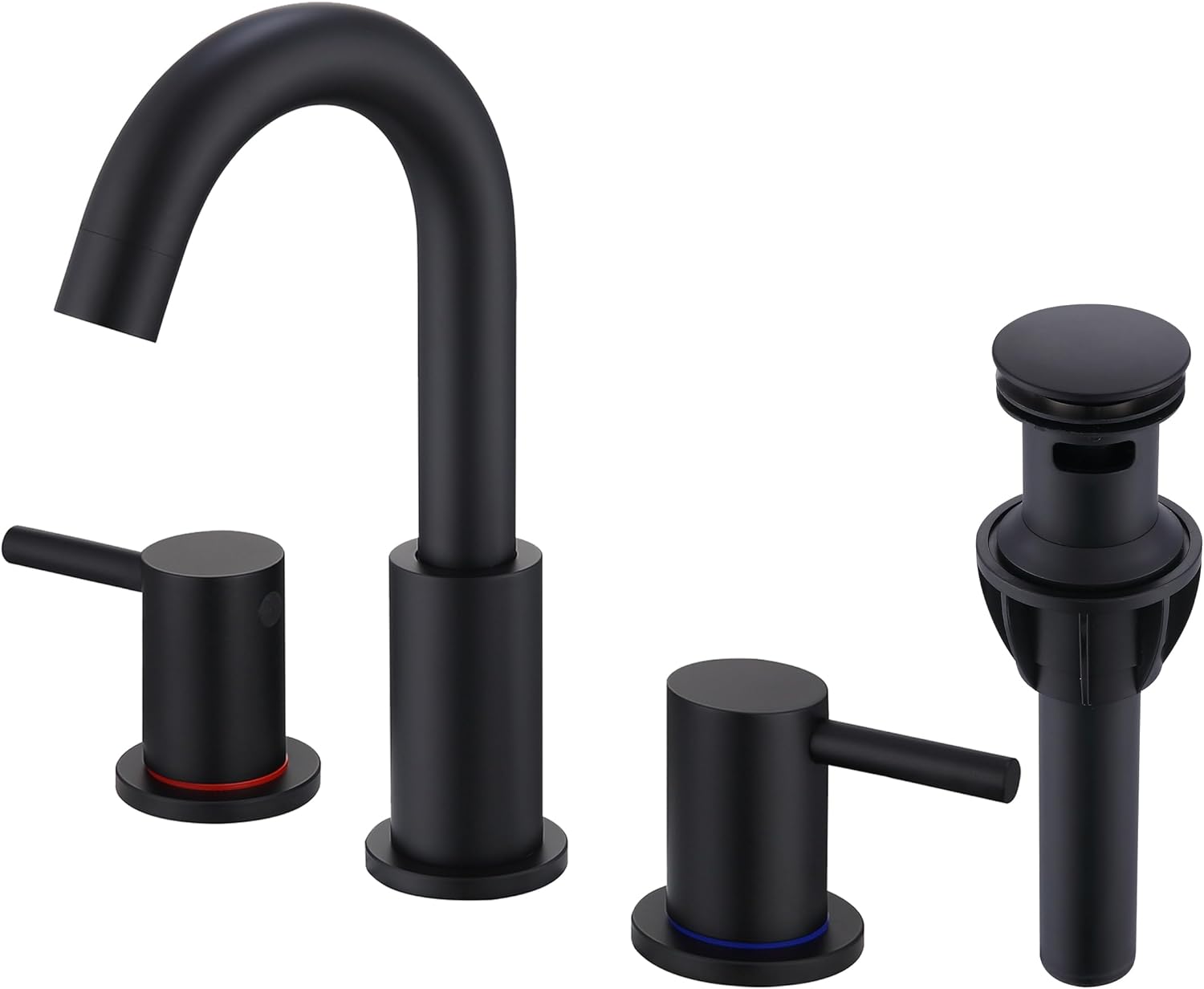Black 3 Hole Bathroom Faucet, 8 in Matte Black Widespread Bathroom Sink Faucet with Pop Up Drain and Supply Lines