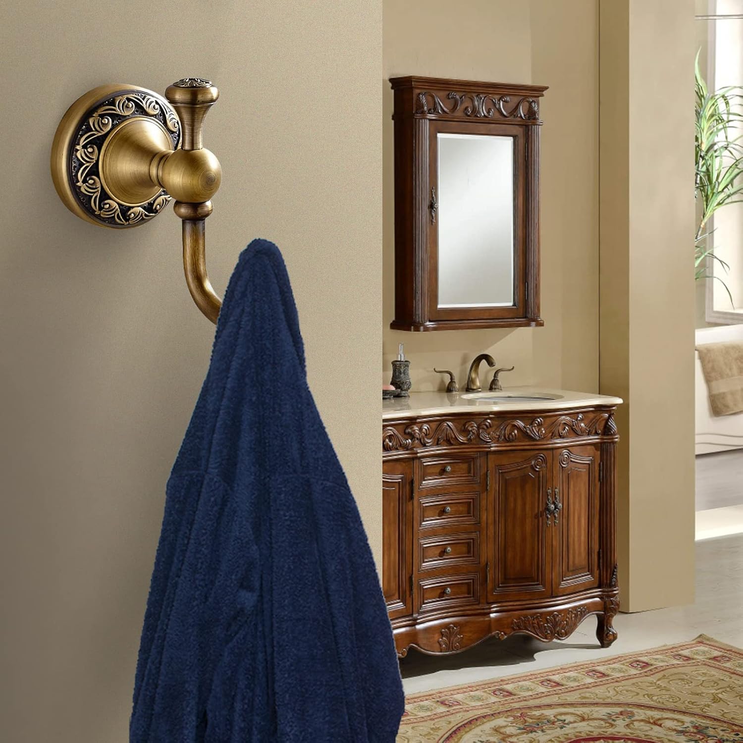 Antique Brass Towel Hook, Bathroom Robe Hooks, Wall Mounted Retro Single Door Coat Clothes Hanger