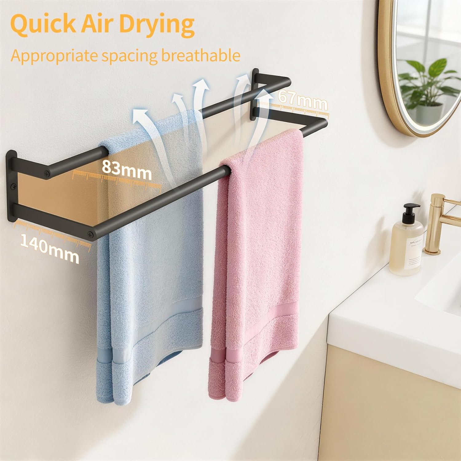 24Inch Towel Rack for Bathroom Wall Mounted, Stainless Steel Double Bath Towel Bar, Wall Towel Holder for Bathroom, Double Towel Rod Towel Hanger