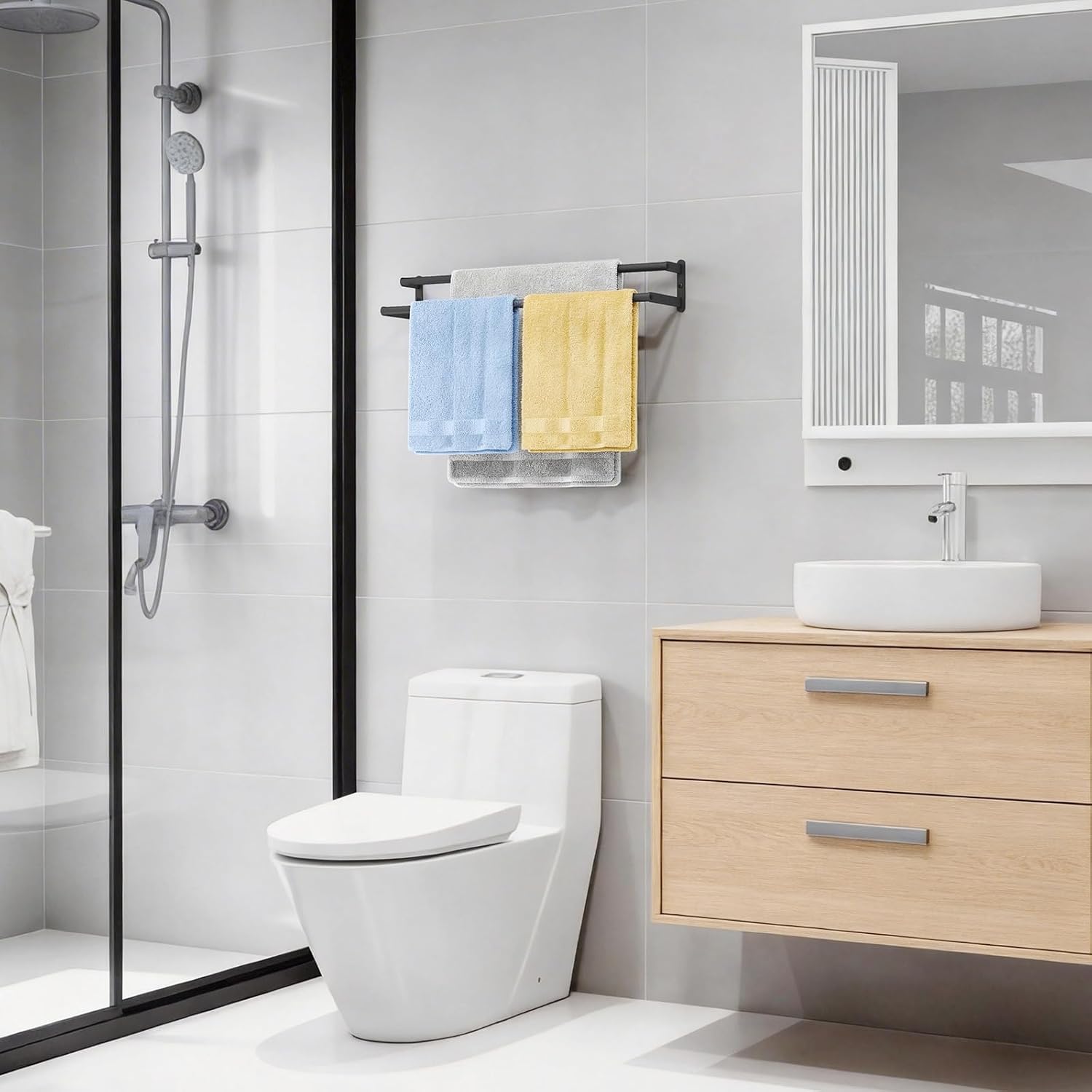 24Inch Towel Rack for Bathroom Wall Mounted, Stainless Steel Double Bath Towel Bar, Wall Towel Holder for Bathroom, Double Towel Rod Towel Hanger