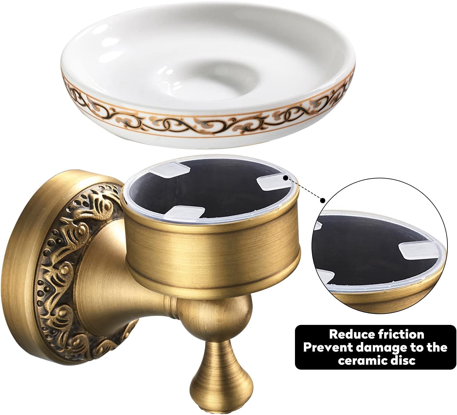 Antique Brass Dish Soap Holder Luxury Art Engraved Wall Mount Bathroom Hardware