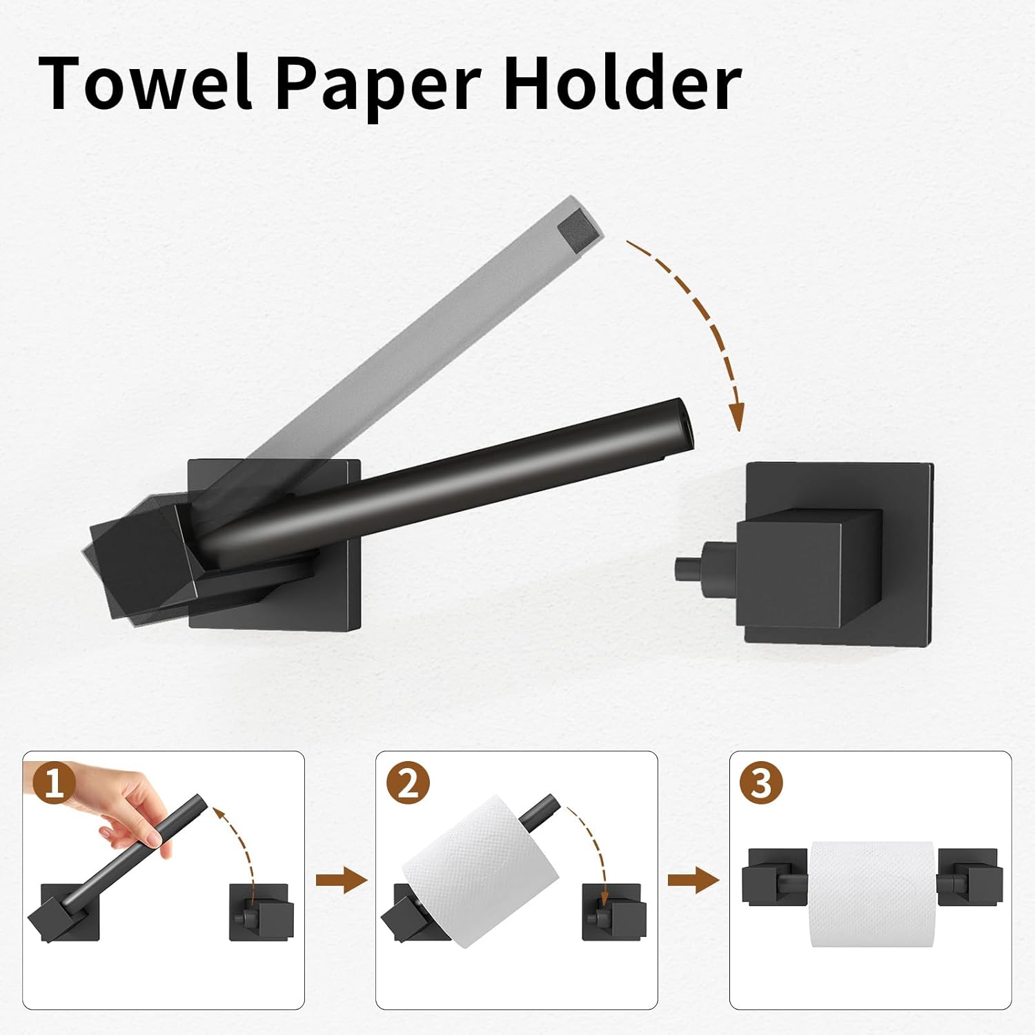 4 Pieces Matte Black Bathroom Hardware Accessories Set, 16 Inch Bath Towel Holder Sets with Toilet Paper Holder