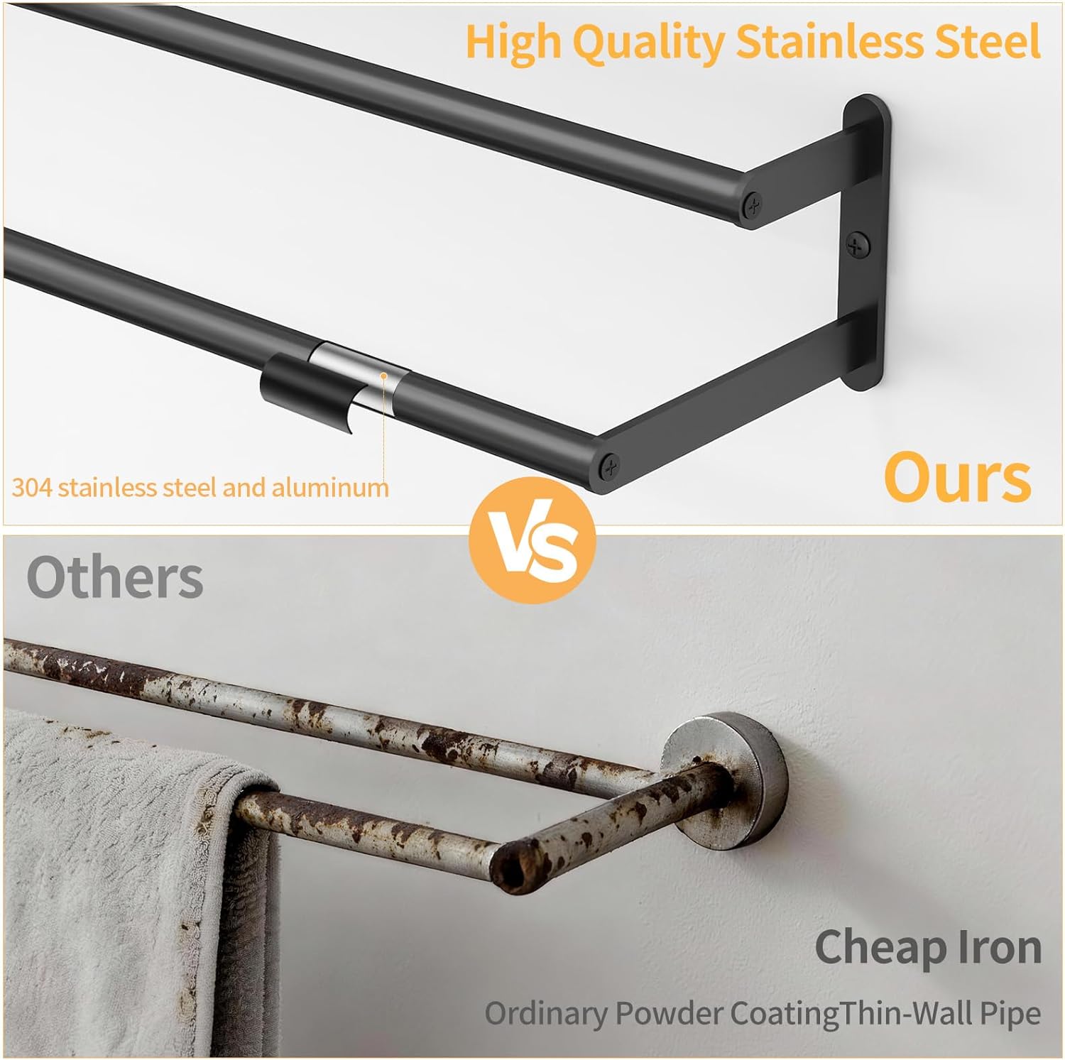 24Inch Towel Rack for Bathroom Wall Mounted, Stainless Steel Double Bath Towel Bar, Wall Towel Holder for Bathroom, Double Towel Rod Towel Hanger