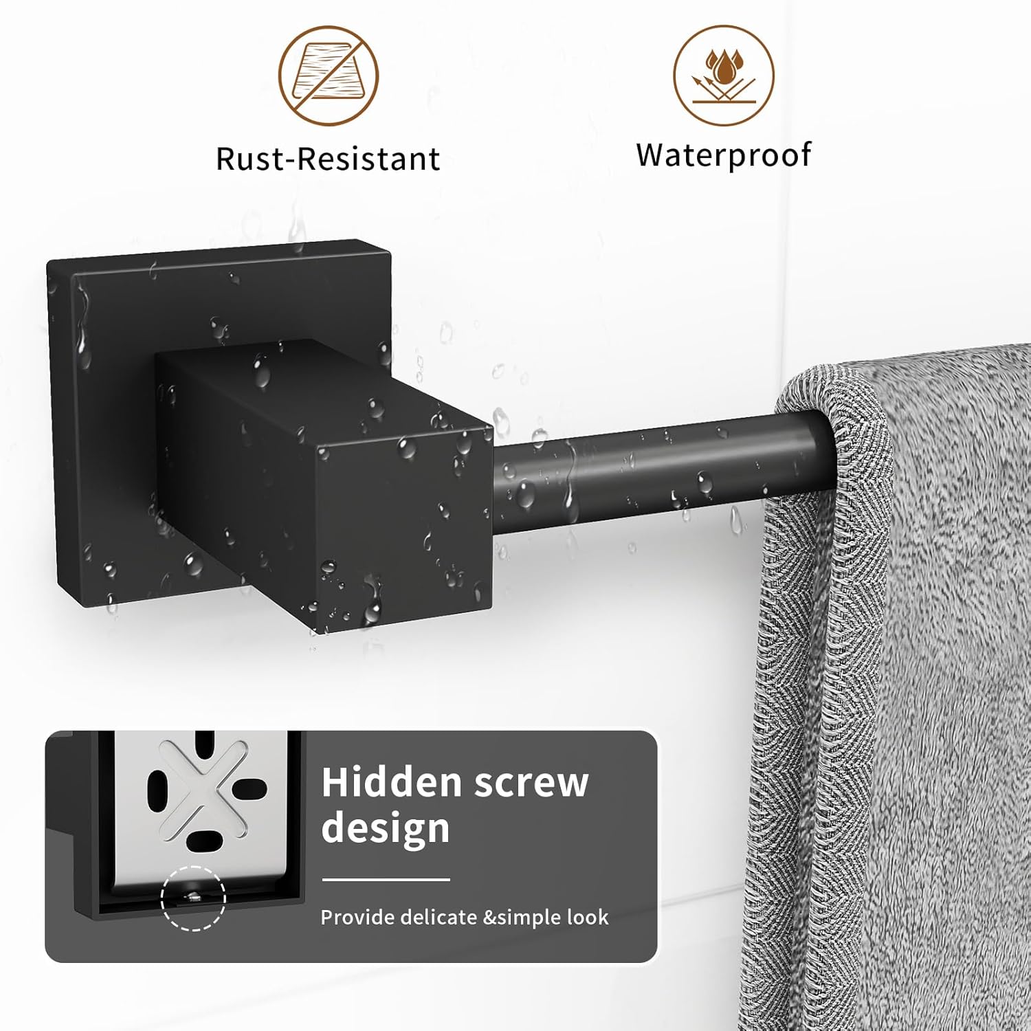 4 Pieces Matte Black Bathroom Hardware Accessories Set, 16 Inch Bath Towel Holder Sets with Toilet Paper Holder