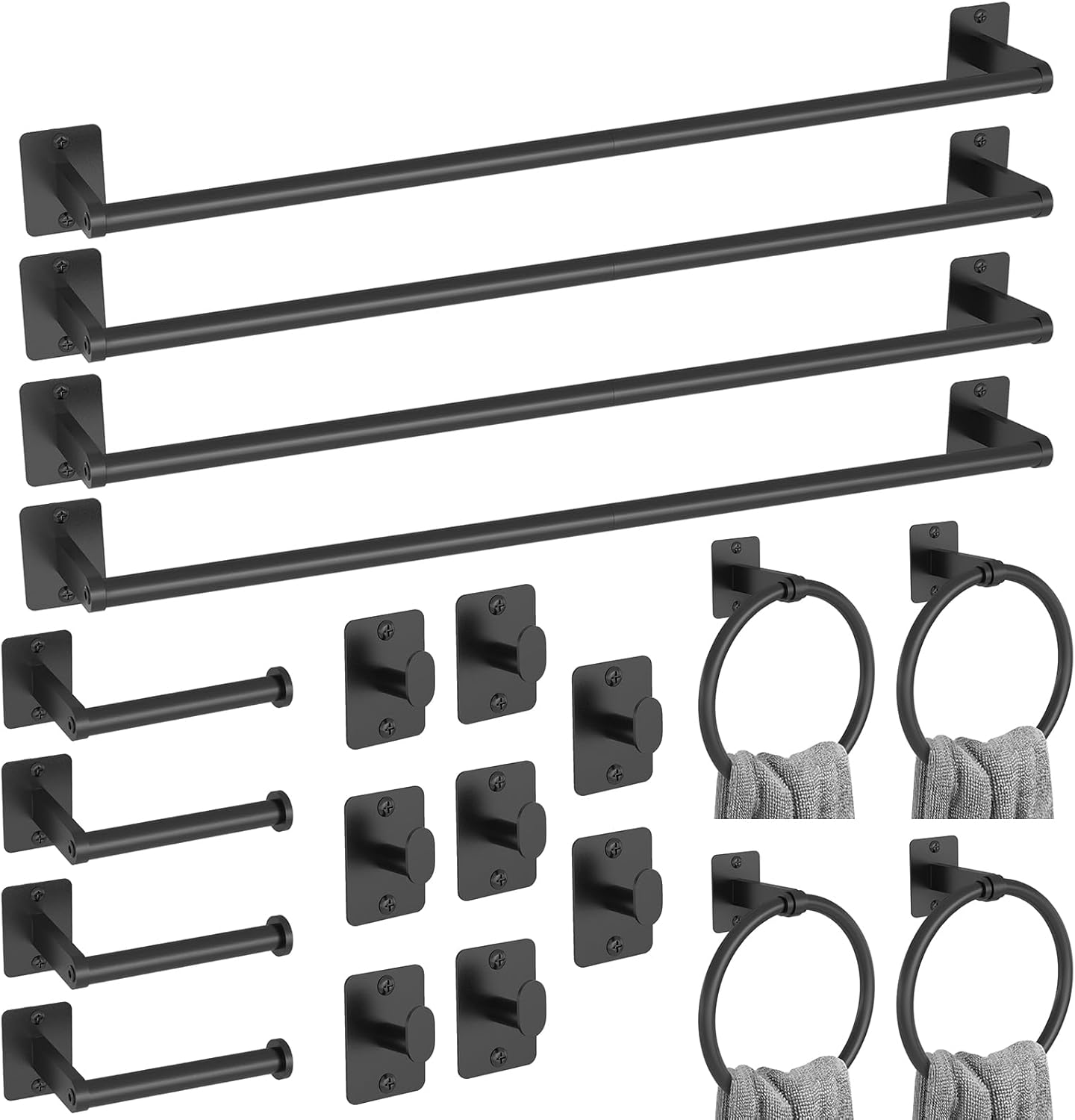 20 Pieces Bathroom Hardware Set, Black Bathroom Accessories Set, 24 inch Towel Bar, Towel Racks for Bathroom