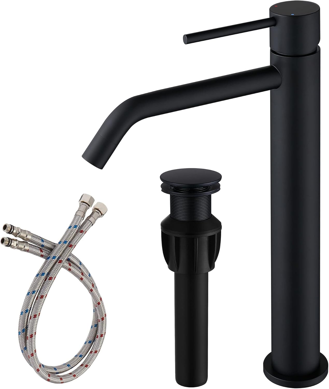  Black Vessel Sink Faucet with Drain Assembly and cUPC Supply Lines