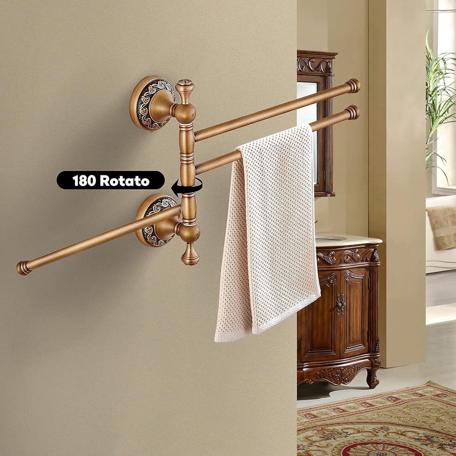 Antique Brass 3 Arm Swing Towel Rack Towel Rotated Bar Holder Brass Wal