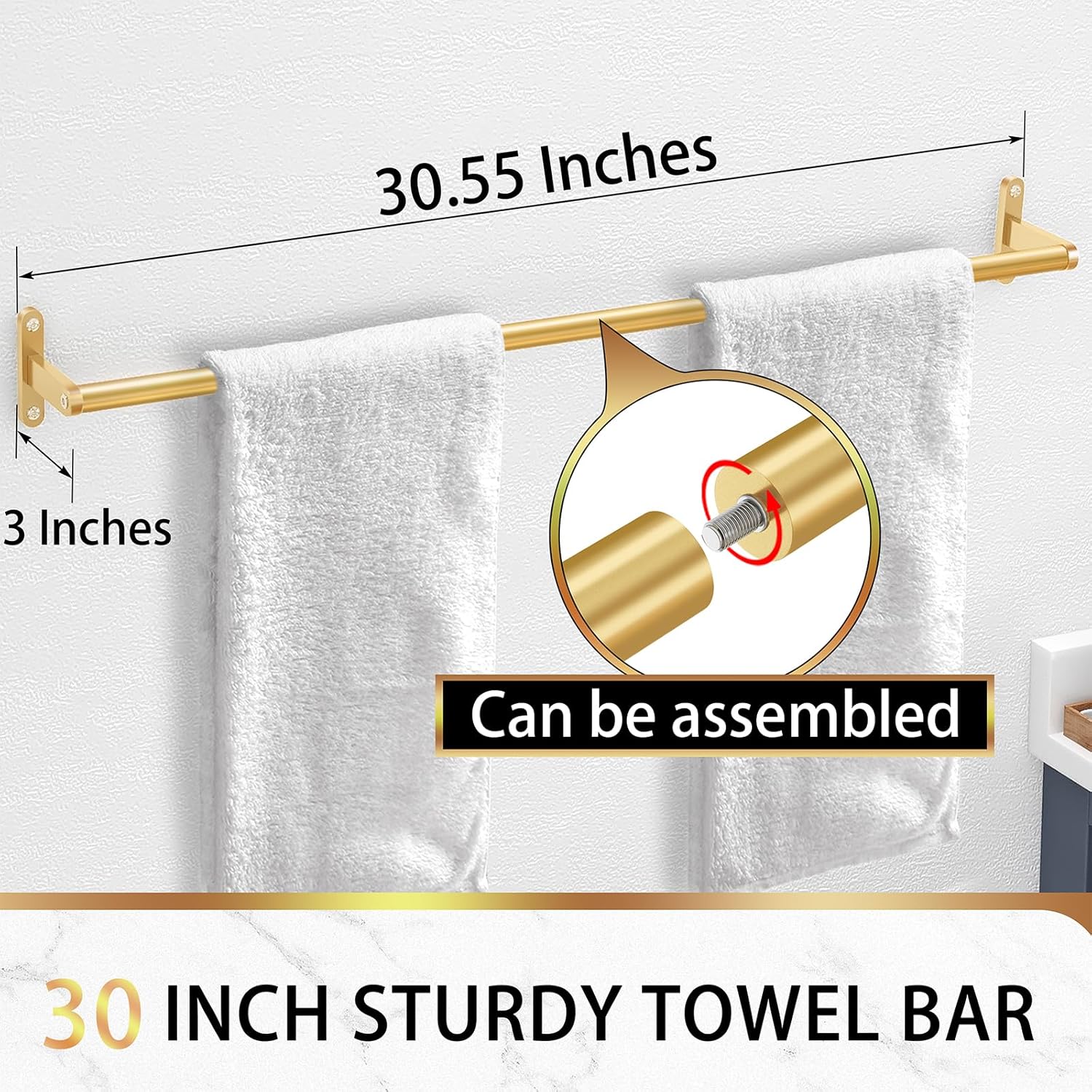 30 Inch Towel Bar Gold, Towel Bar for Bathroom Wall, Heavy Duty Single Bath Towel Rod