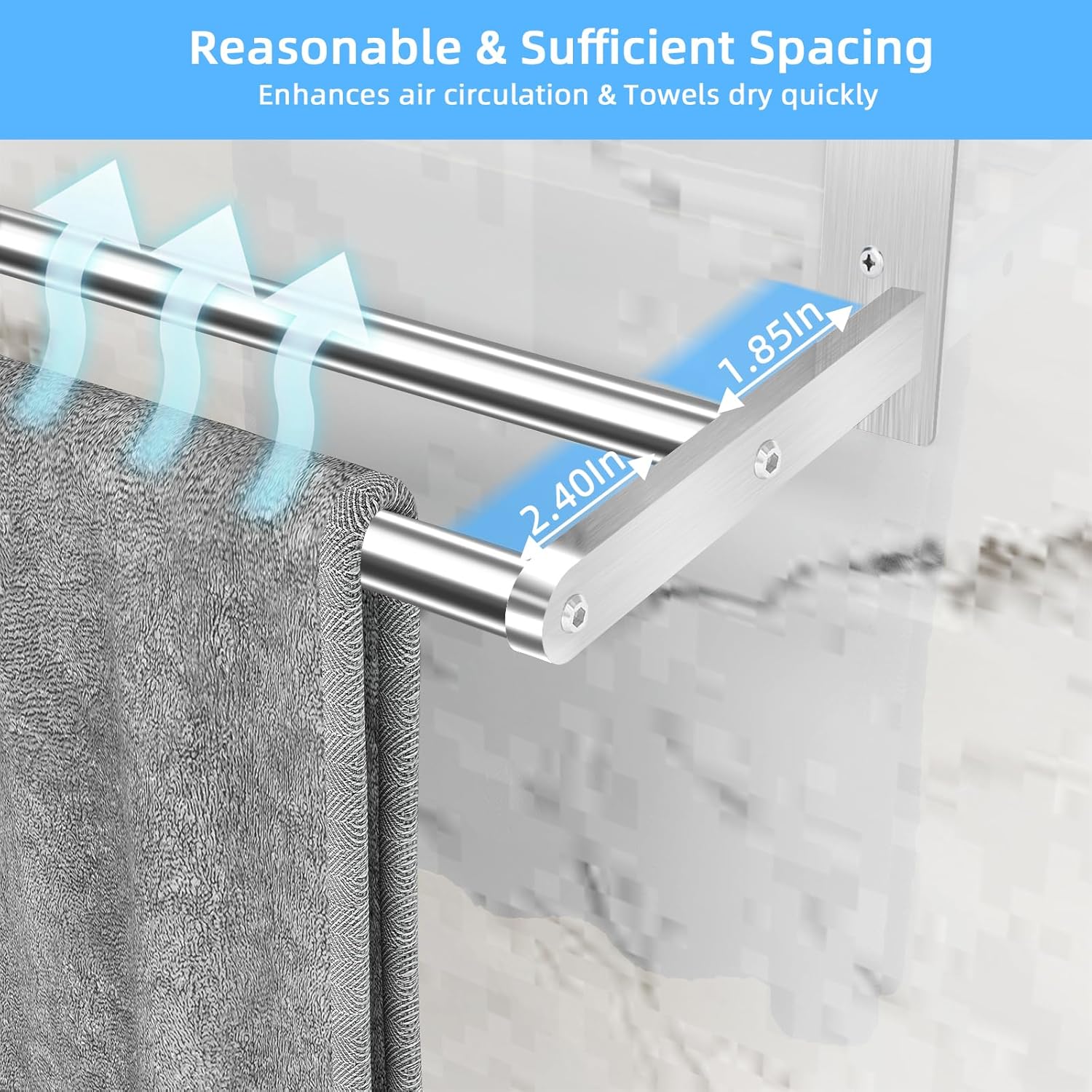 Towel Racks for Bathroom 24 Inch, 2 Tier Towel Shelf with Double Towel Bar, Stainless Steel Bath Towel Rack Wall Mounted