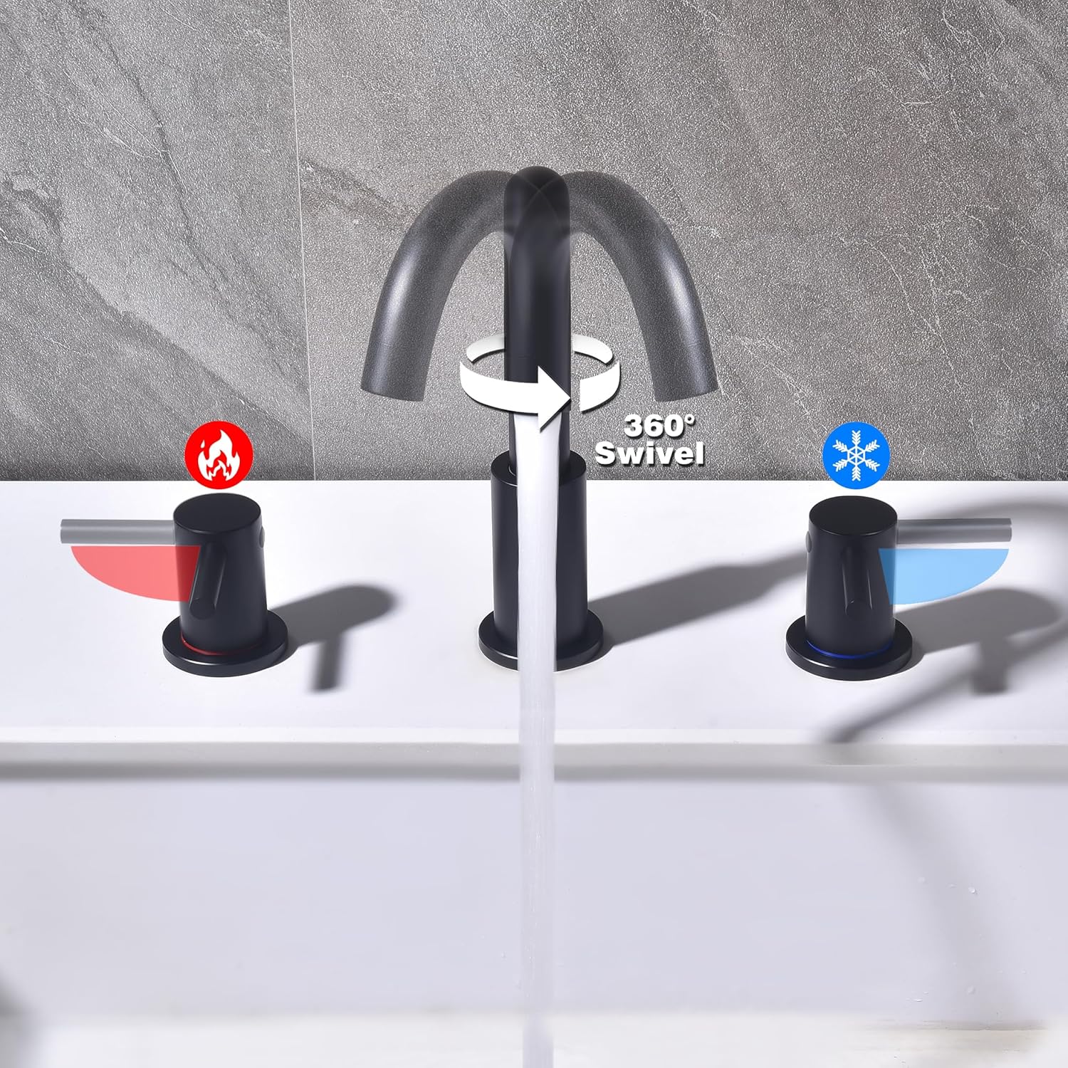 Black 3 Hole Bathroom Faucet, 8 in Matte Black Widespread Bathroom Sink Faucet with Pop Up Drain and Supply Lines