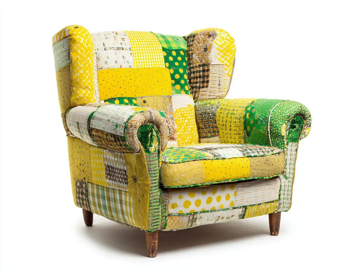 Sillón orejero tapizado 85x80x100 cm multicolor estilo patchwork para salón diseño moderno-Homimyyard