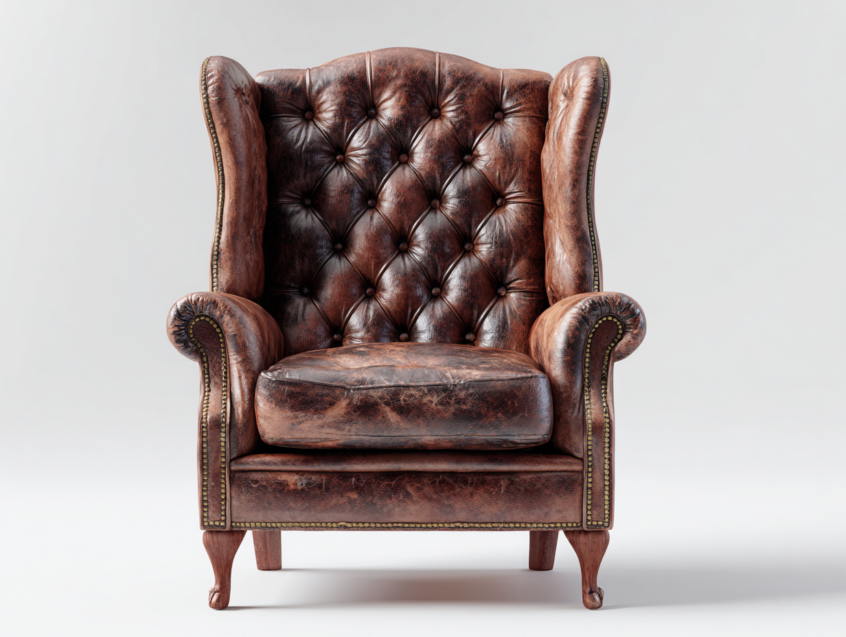 Sillón orejero cuero sintético 90x85x110 cm color marrón apto para salón diseño clásico capitoné con reposabrazos-Homimyyard