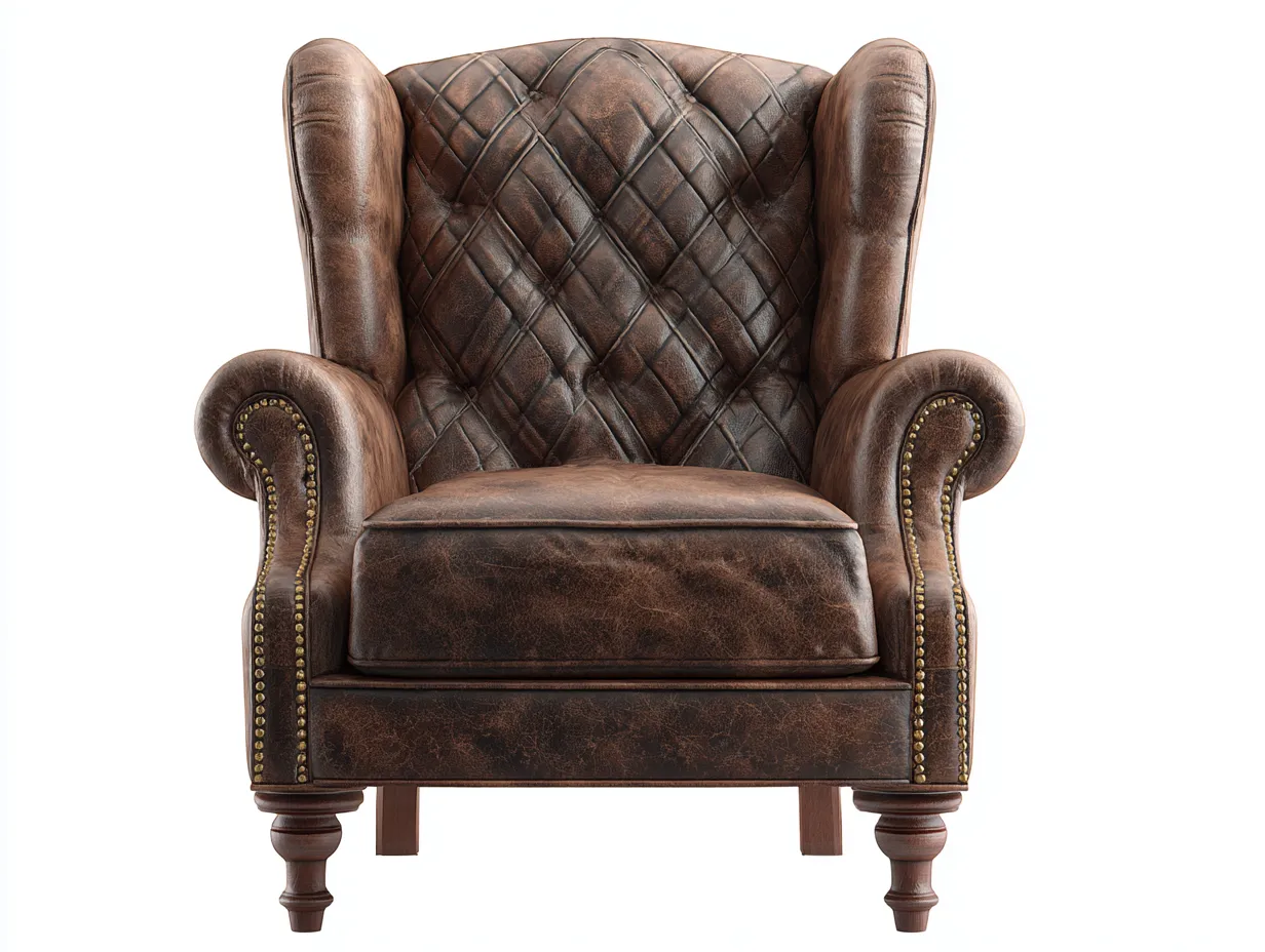 Sillón orejero cuero sintético 90x85x110 cm color marrón apto para salón diseño clásico acolchado con reposabrazos-Homimyyard