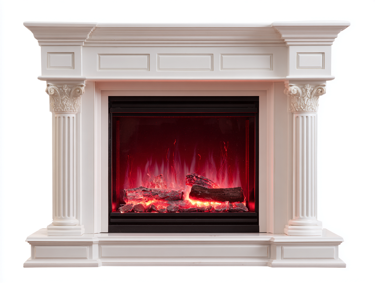 Chimeneas eléctricas decorativas 120x32x100 cm - blanco - diseño clásico con efecto llama realista-Homimyyard