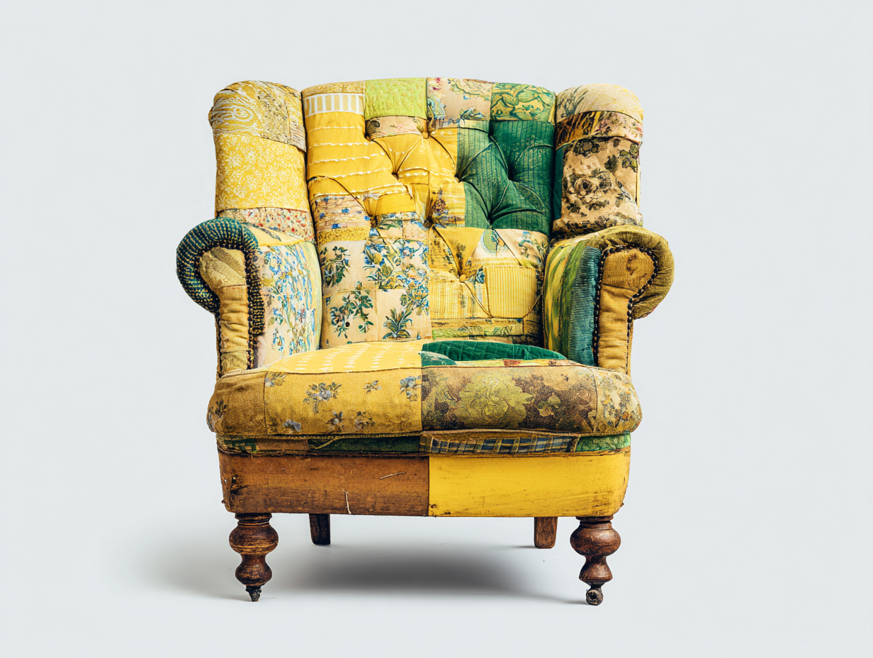 Sillón orejero tapizado patchwork 85x90x105 cm - multicolor - diseño vintage capitoné para salón-Homimyyard