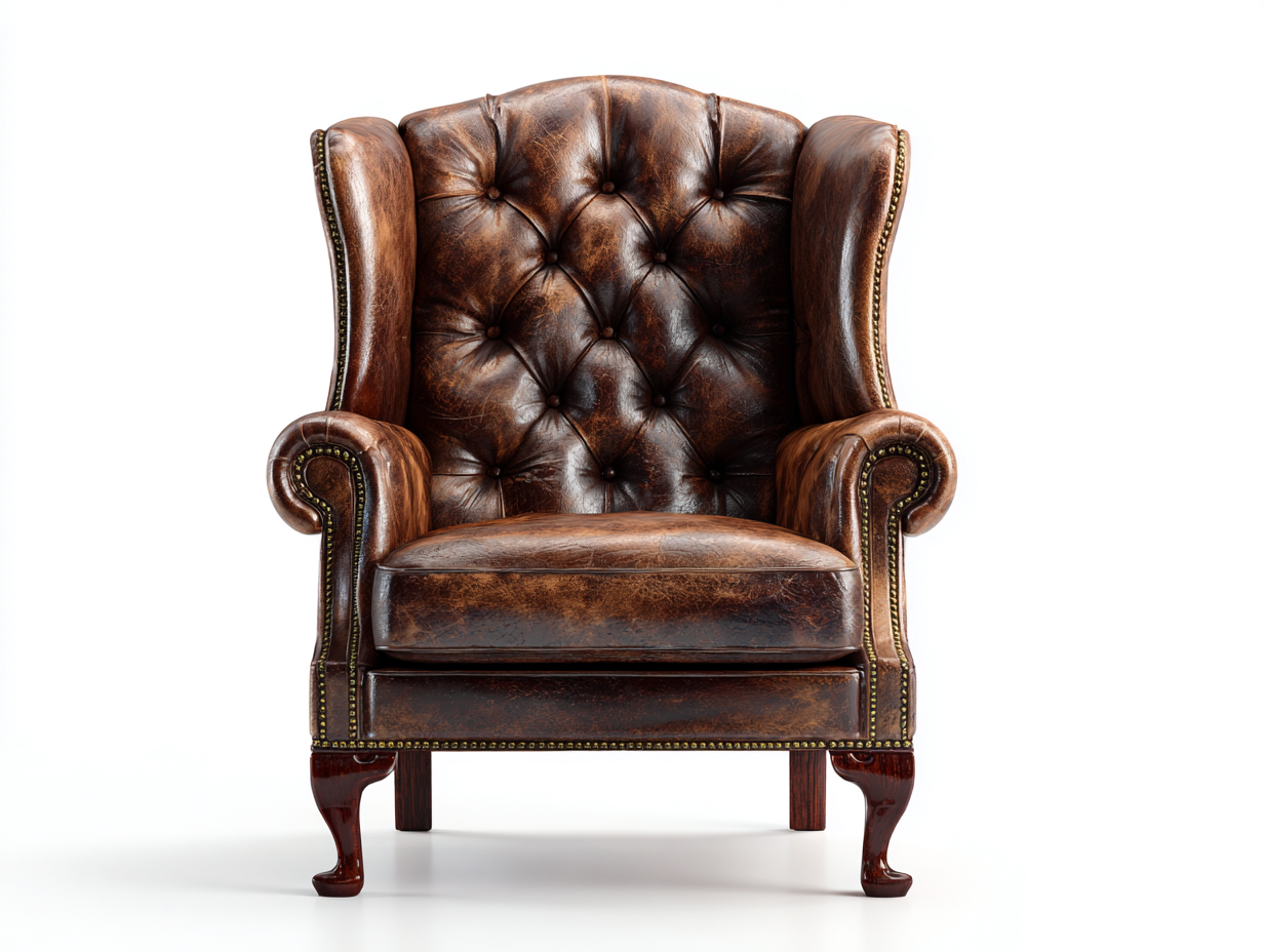 Sillón orejero cuero 90x85x110 cm marrón interior - diseño clásico-Homimyyard