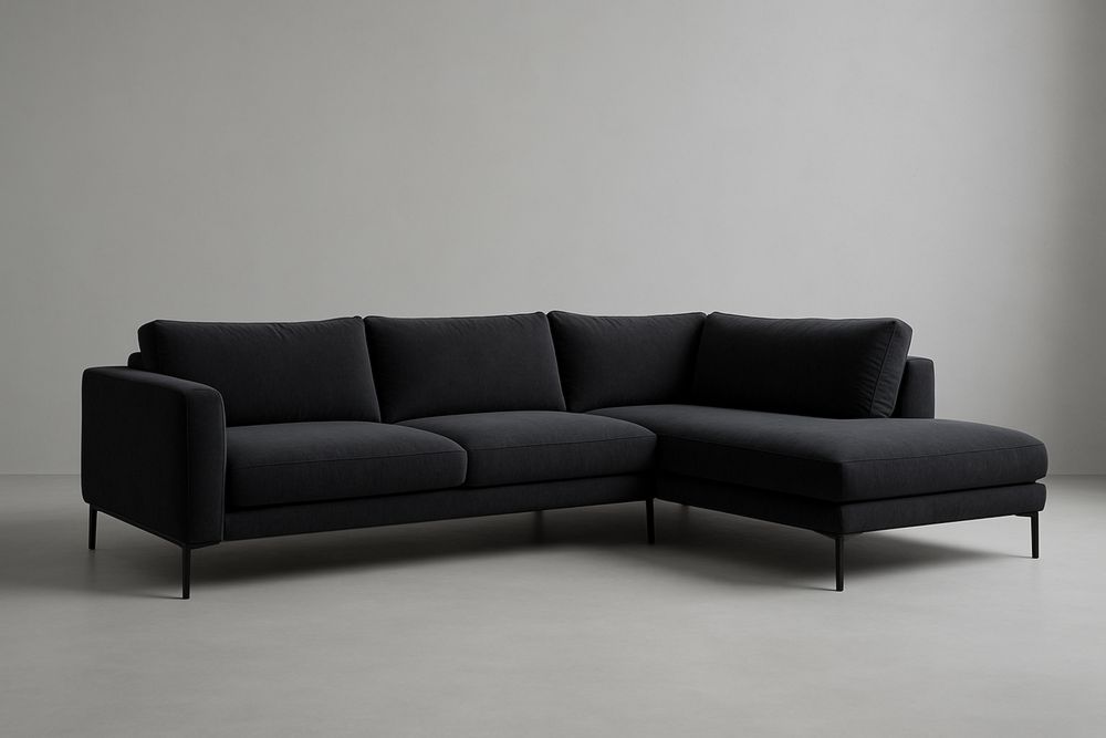 Narożna sofa z tkaniny poliestrowej czarna z metalowymi nogami