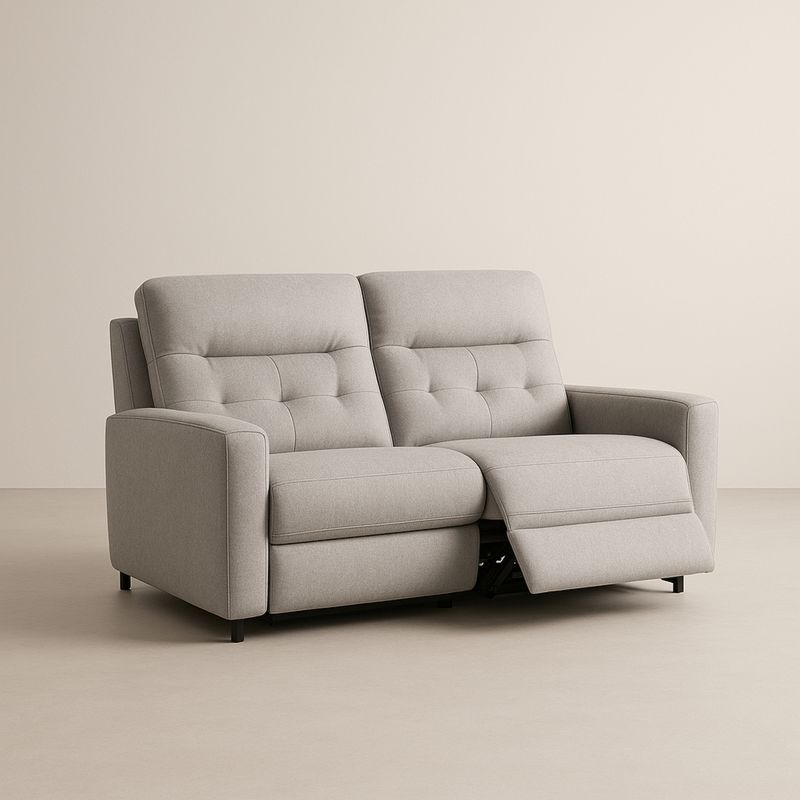 Sofa dwuosobowa z tkaniny poliestrowej jasnoszara z metalową ramą