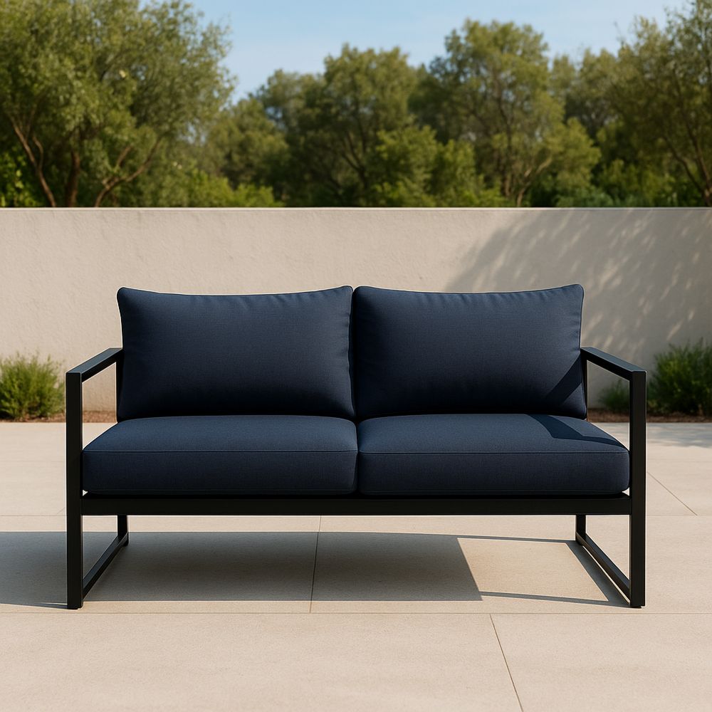 Dwuosobowa sofa z tkaniny i stali w kolorze Ciemnoniebieskim