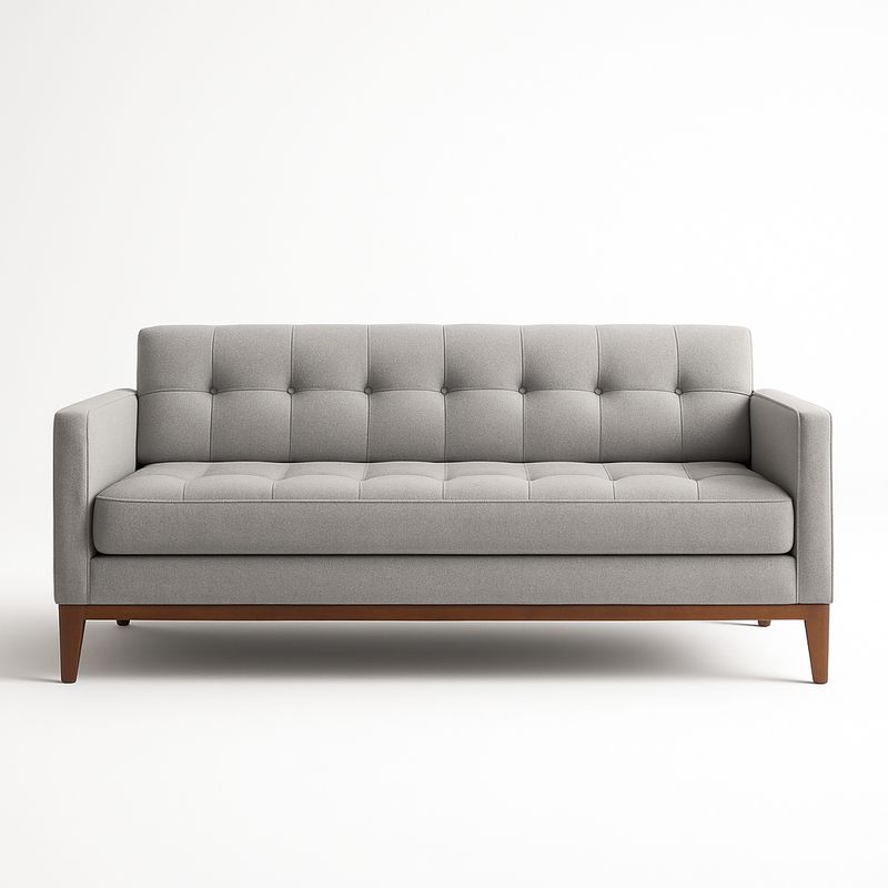 Sofa szara z tkaniny poliestrowej i drewnianymi nogami