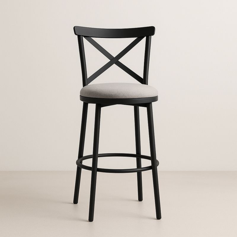 Metalowe krzesło barowe z tkaninowym siedziskiem Czarny Szary 110cm