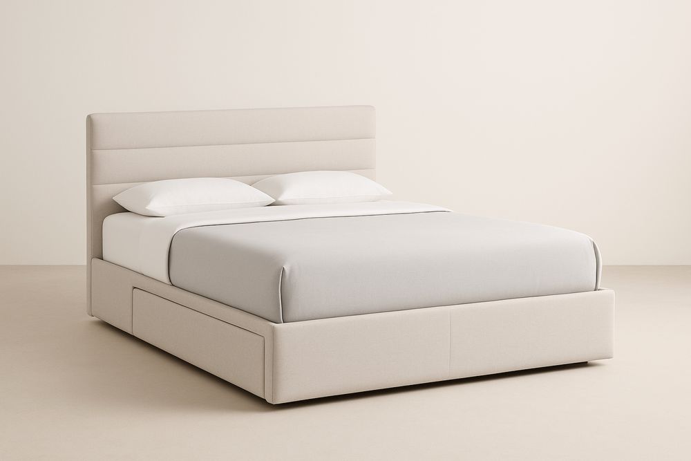 Łóżko tapicerowane z zagłówkiem pianka poliuretanowa beżowy 200x160×100 cm