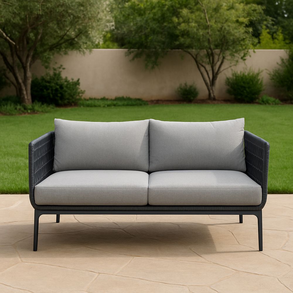 Sofa dwuosobowa aluminiowa z tkaniny poliestrowej Szary