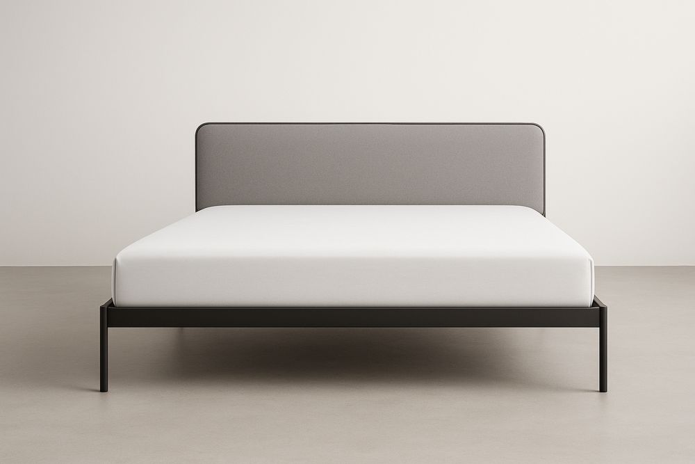 Łóżko stalowe z wezgłowiem tkaninowym Szare 160x200×90 cm