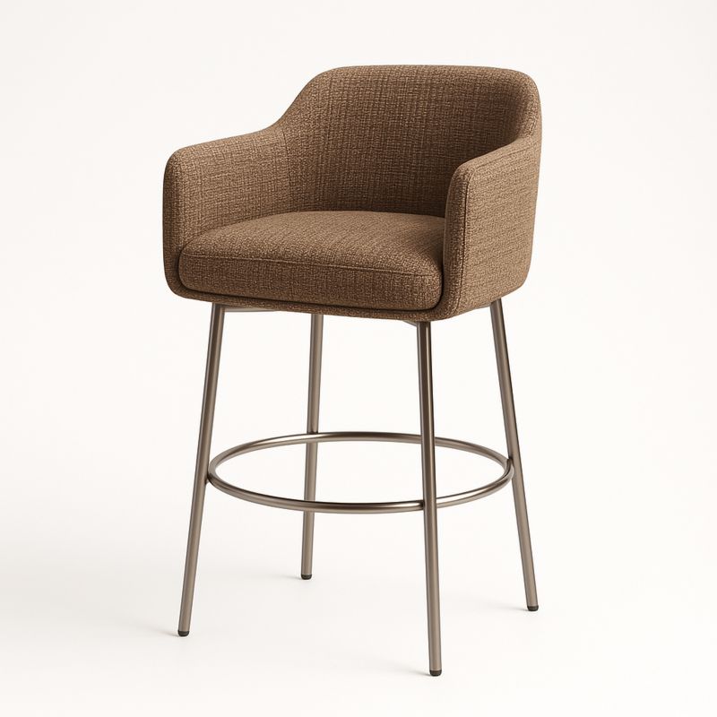 Krzesło barowe z tapicerką z tkaniny brązowe metalowe