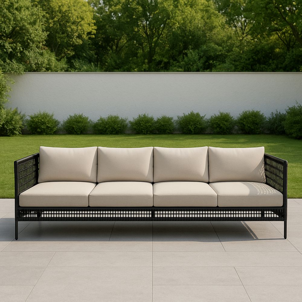 Sofa ogrodowa metalowa z poliestrowymi poduszkami Beżowa 200x80x70 cm