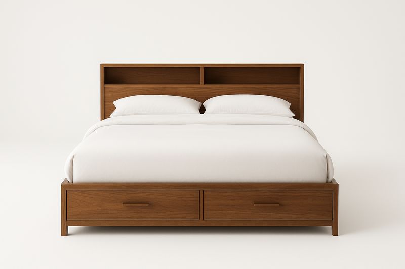 Łóżko drewniane z półką i szufladami 160x200 cm