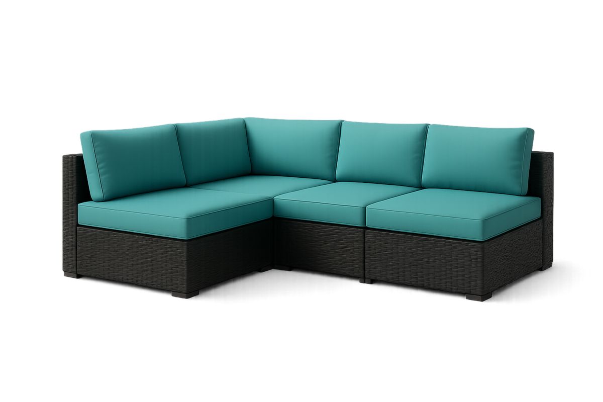 Narożnik ogrodowy rattanowy turkusowy z poduszkami 5-częściowy