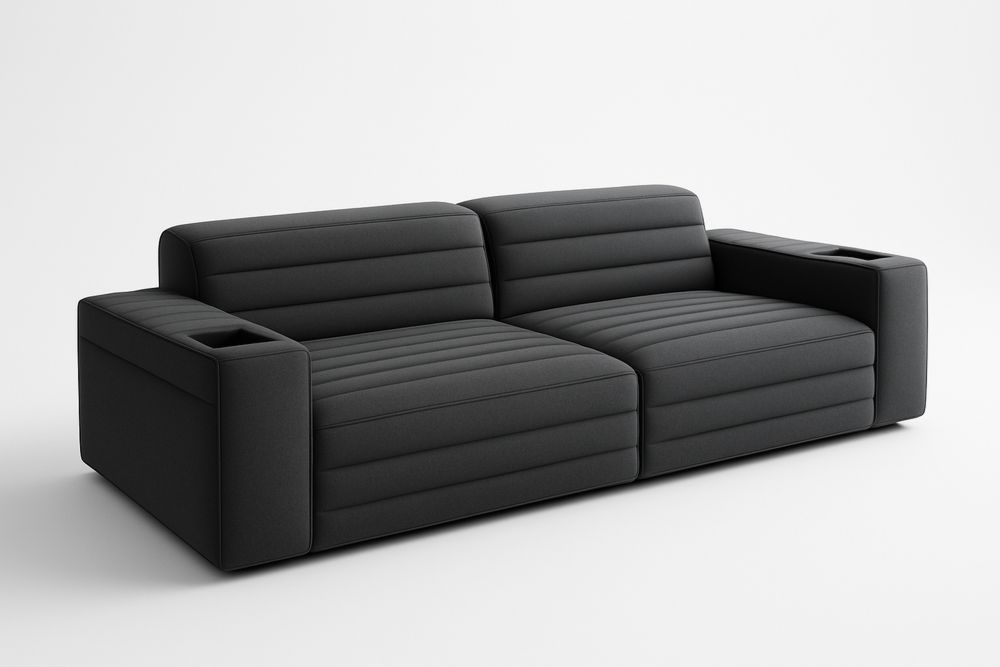 Sofa dwuosobowa z tkaniny poliestrowej grafitowa z uchwytami na kubki