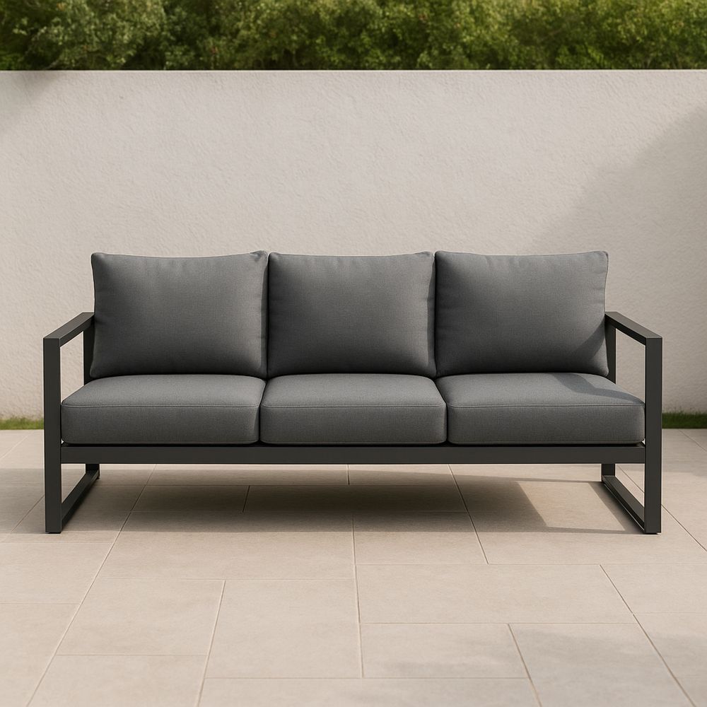 Sofa aluminiowa z poduszkami z tkaniny poliestrowej szara 200 cm