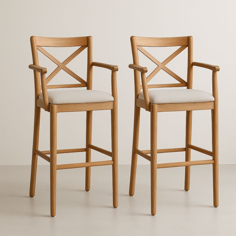 Hokery drewniane z oparciem i podłokietnikami 2 sztuki