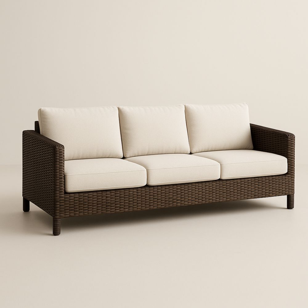 Sofa ogrodowa z technorattanu z poduszkami jasnymi 200 cm