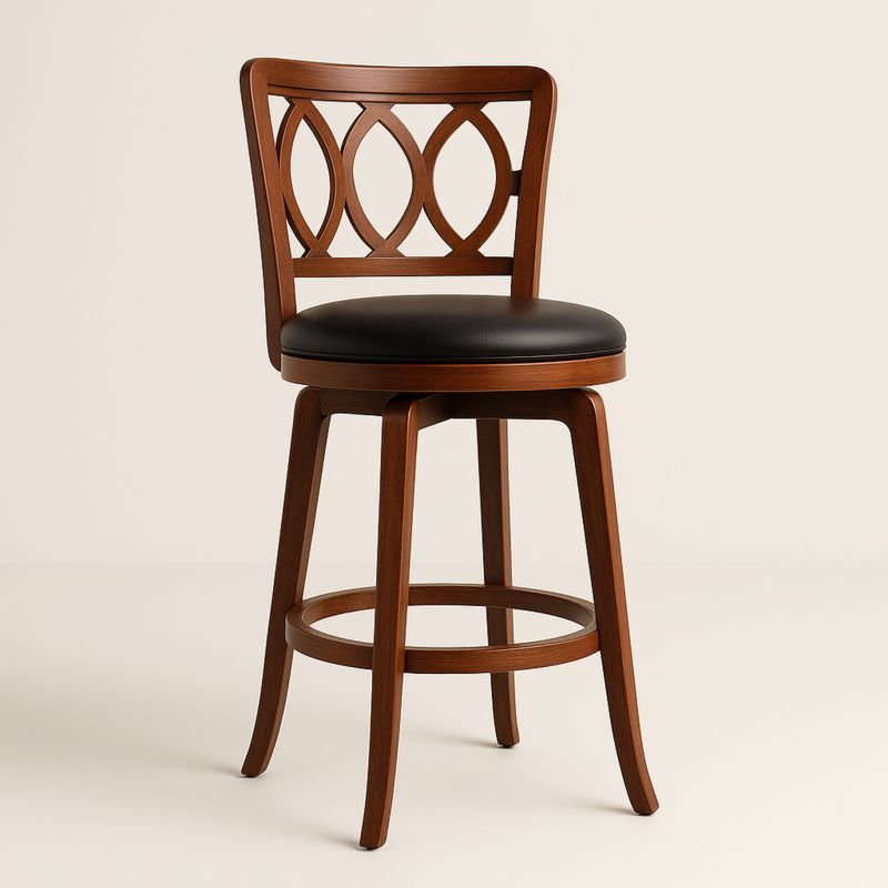 Krzesło barowe z obrotowym siedziskiem skóra PU i drewno orzechowe