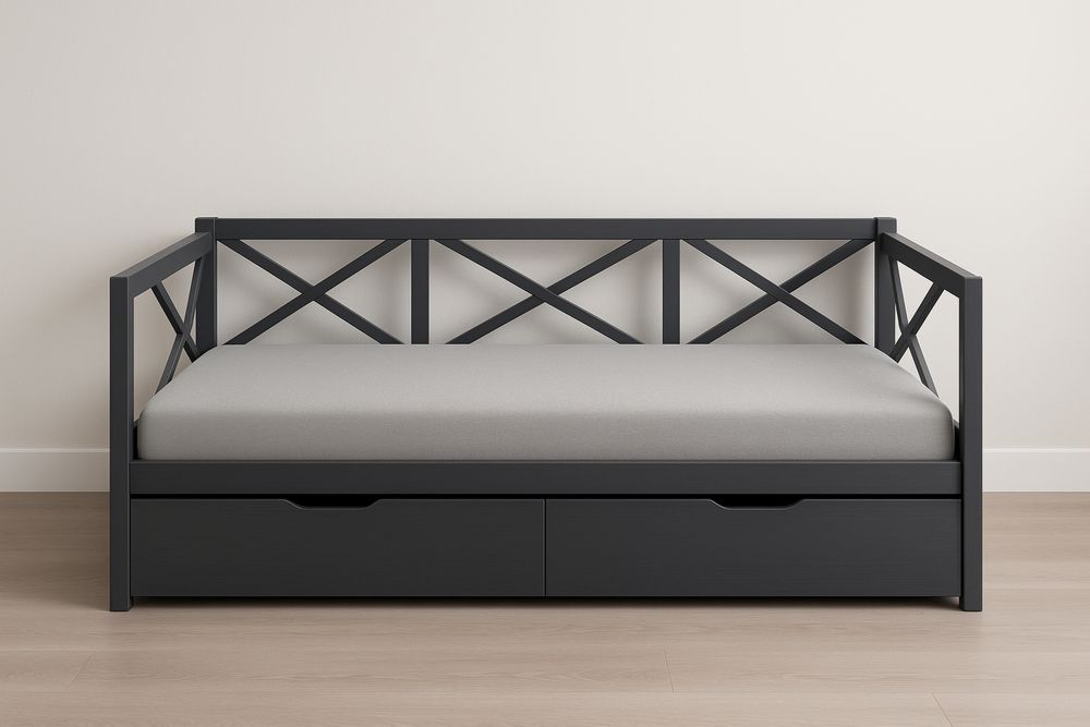 Łóżko dzienne drewniane z szufladami antracytowe 195x85x66 cm