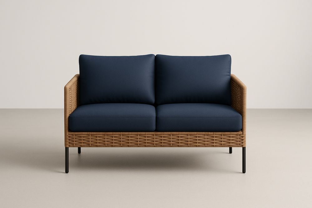 Dwuosobowa sofa z technorattanu ciemnoniebieska 160 cm